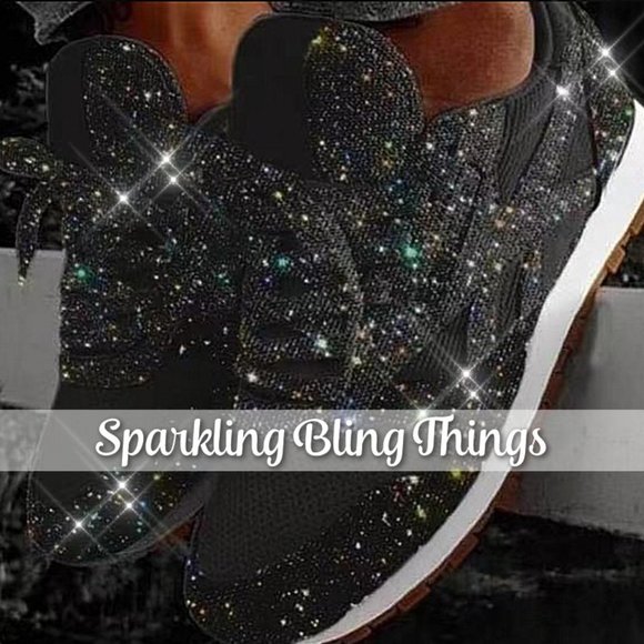 Sparkling Bling Things Shoes - NEW Sparkling Bling Glitter Sneakers Athletic Sports Shoes Silver + Free…